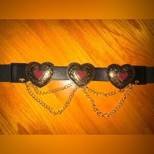Gold 3 red hearts belt with gold chain vintage